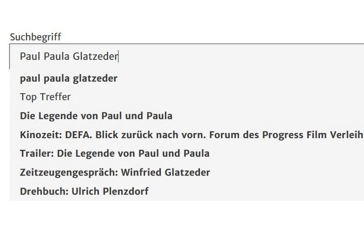 Screenshot der Vorschlagfunktion Screenshot der Vorschlagfunktion