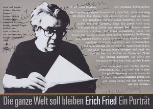 Filmplakat zu "Die ganze Welt soll bleiben - Erich Fried - Ein Porträt"